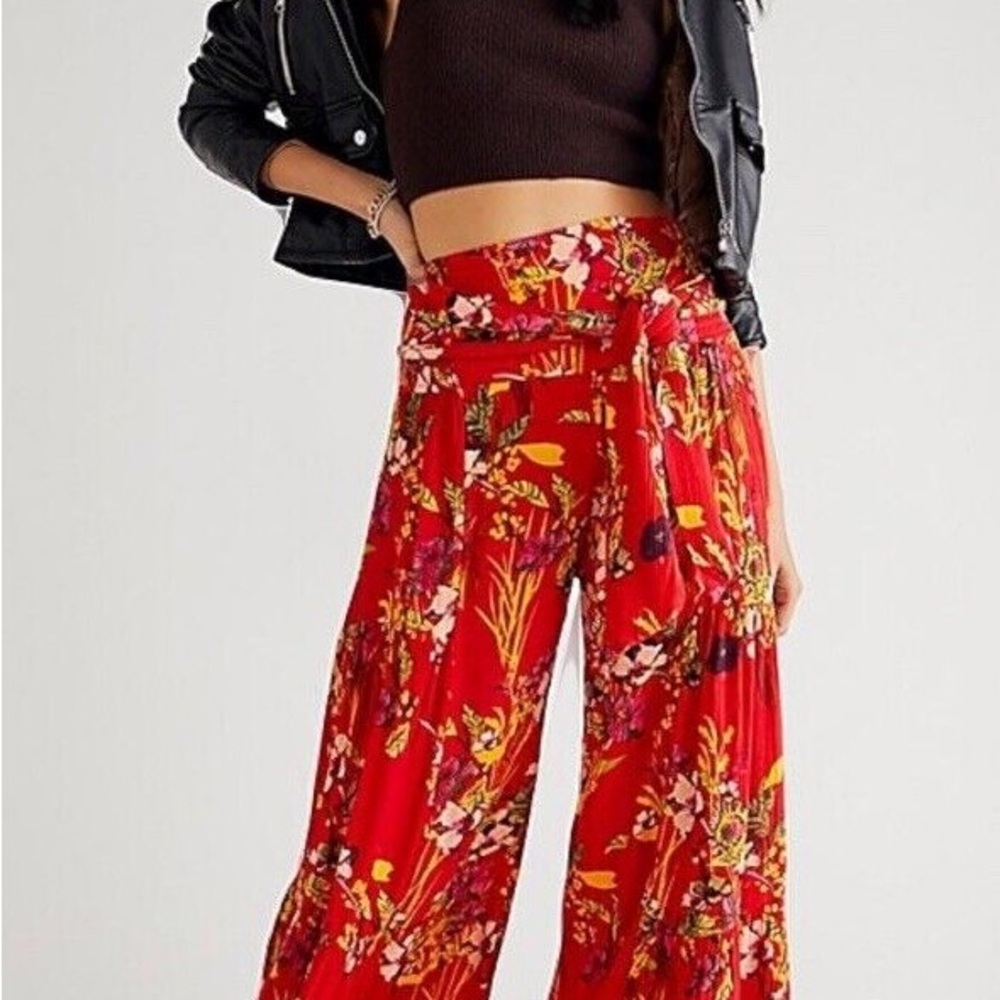 We The Free Red and Yellow Wide Leg Pants